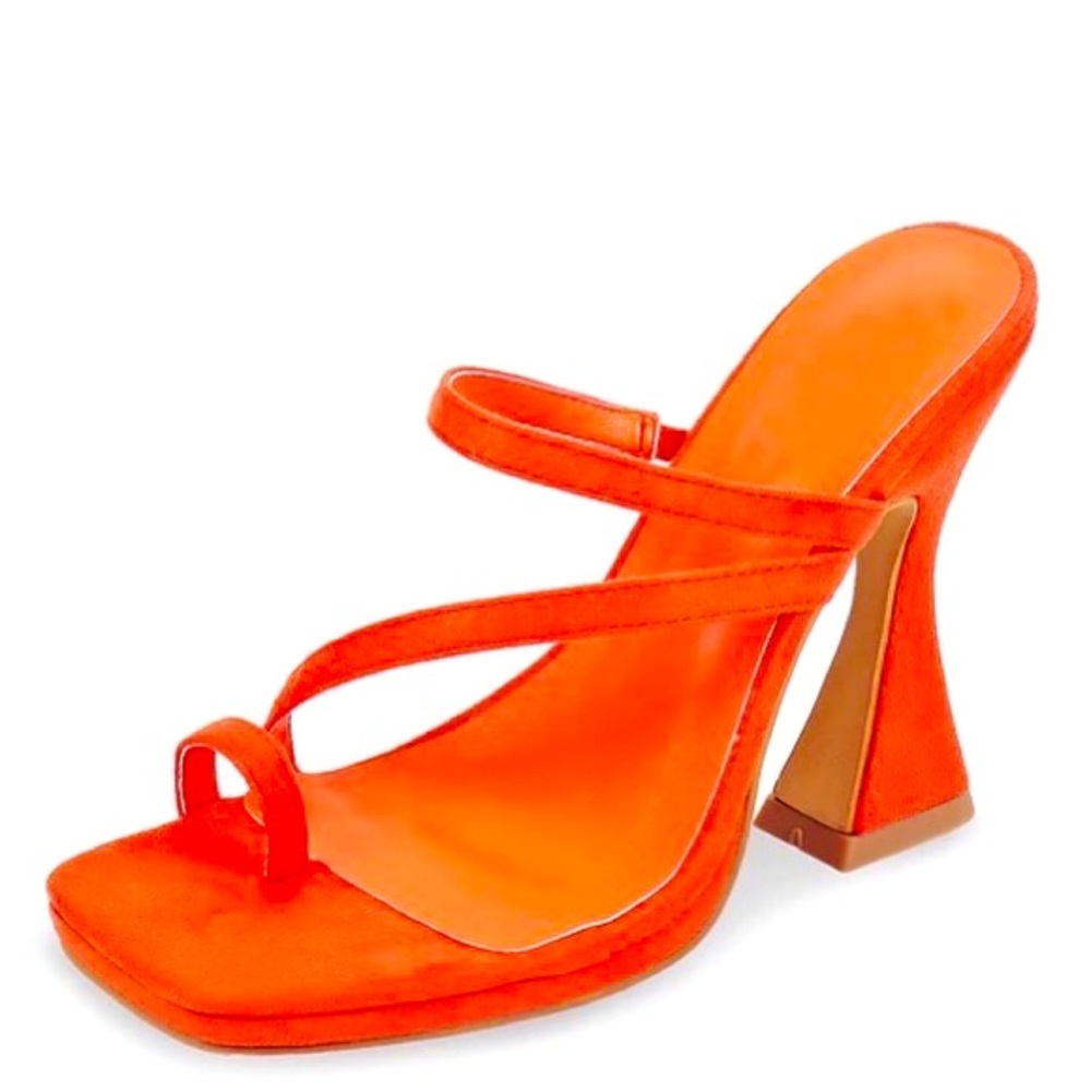 Orange Single Toe Strap Triangle Heel Mule  Sandals
